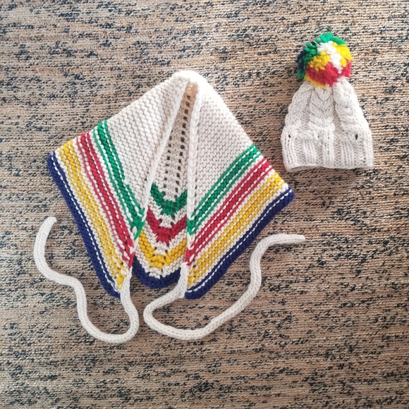 Handmade Ooak Hudson Bay Stripped Knit Poncho and Hat - Picture 8 of 8
